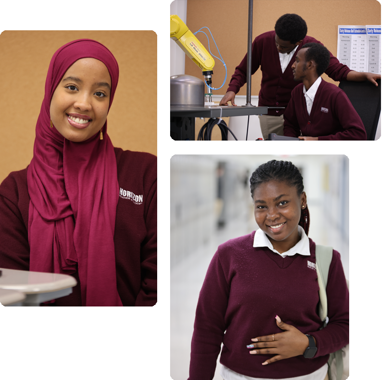 Students engaged in learning and interacting in a classroom collage