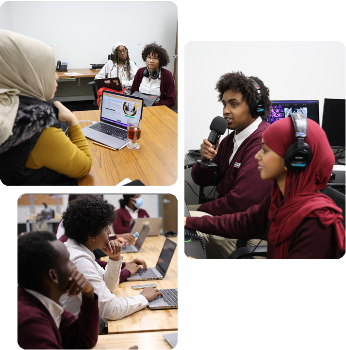 Students engaged in various activities in a science lab, showcasing teamwork and experimentation